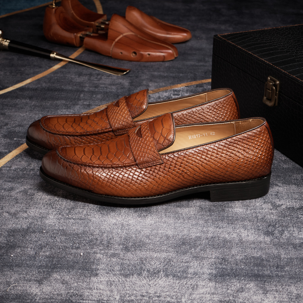 Men's Genuine Leather Handcrafted Snakeskin-Patterned Loafers