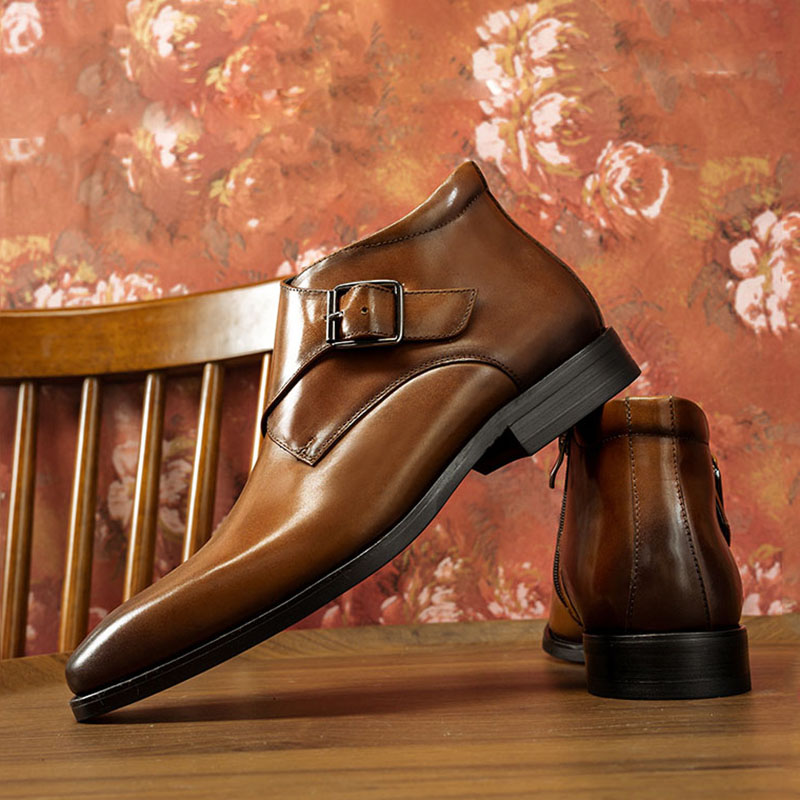 Men's Genuine Leather Brogue Chelsea Boots - Fleece-Lined, Warm & Stylish for Winter