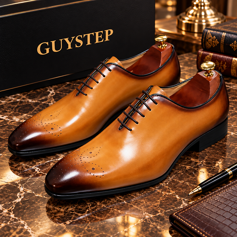 GUYSTEP™Men's simple and stylish genuine leather pointed toe oxford shoes