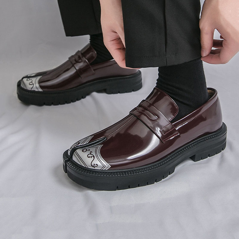 Men's Genuine Leather Round-Toe Platform Split-Toe Loafers