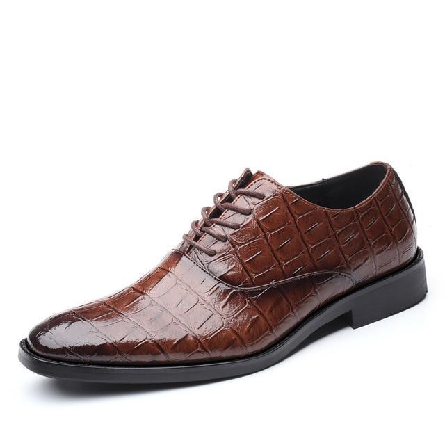 Crocodile pattern men's business casual lace-up shoes