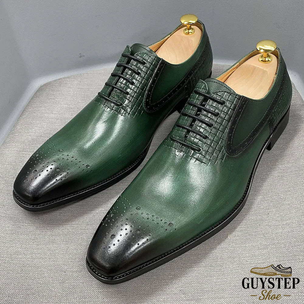 Bestseller Men's Genuine Leather Brogue Oxford Shoes - Patchwork Woven Texture Dress Shoes | Top Rated