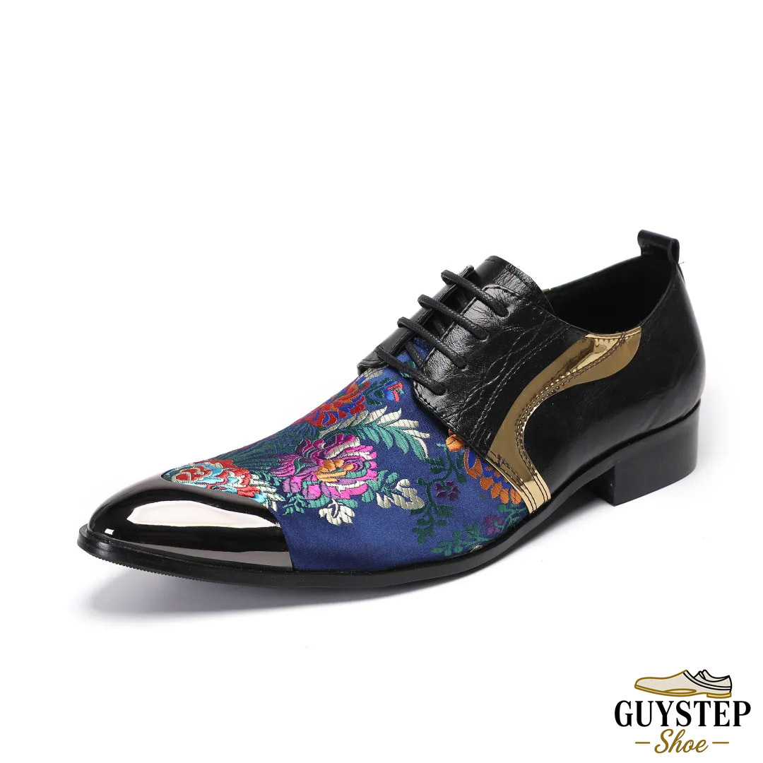 Men's Stylish Patchwork Embroidered Oxford Shoes - Genuine Leather | Handcrafted, Cushioned for Business Casual & Daily Wear