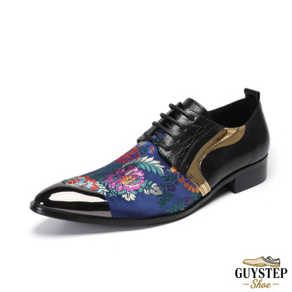 GUYSTEP™Men's Genuine Leather Patchwork Embroidered Oxford Shoes