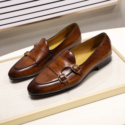 [Copy]2025 New men's business casual pointed toe black and white leather shoes