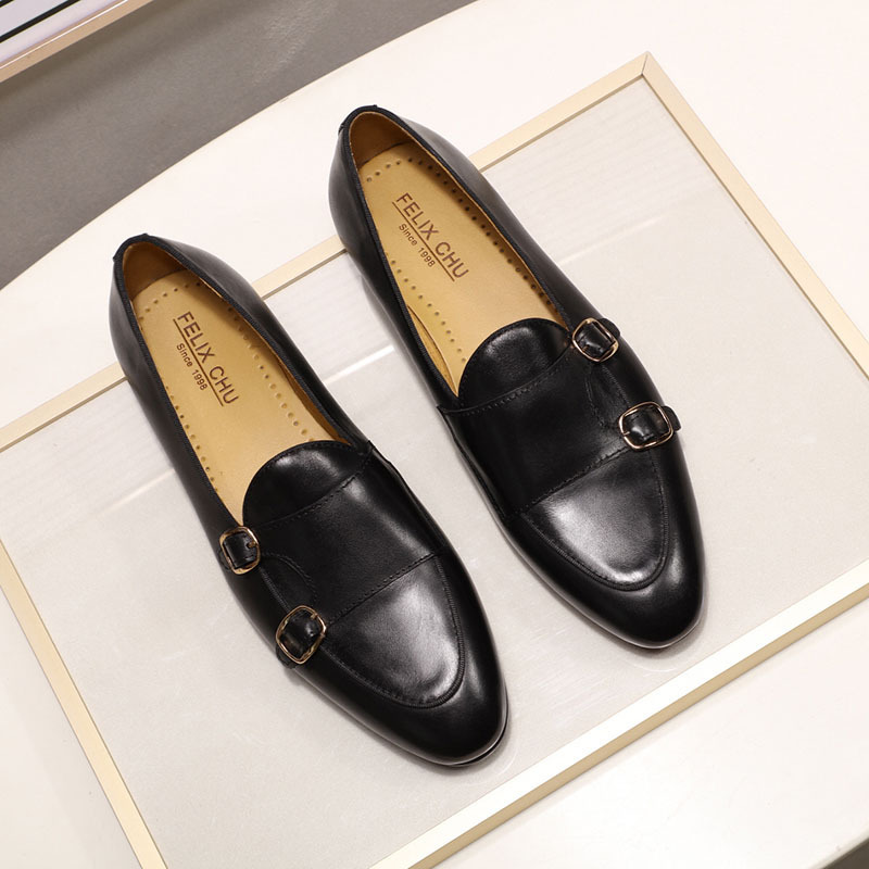 [Copy]2025 New men's business casual pointed toe black and white leather shoes
