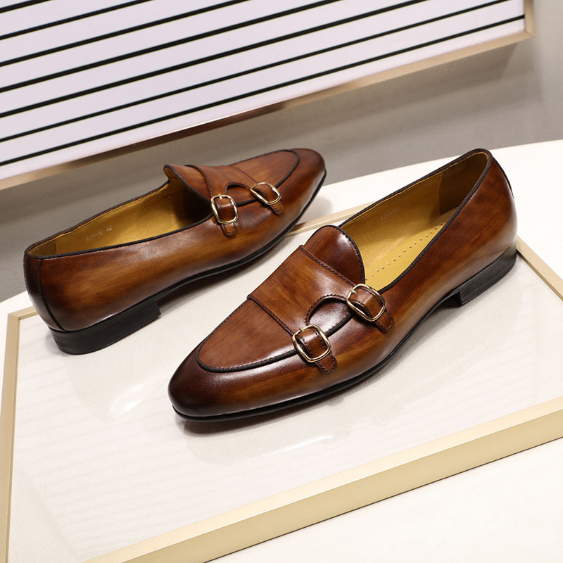 [Copy]2025 New men's business casual pointed toe black and white leather shoes