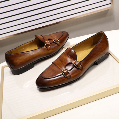 [Copy]2025 New men's business casual pointed toe black and white leather shoes