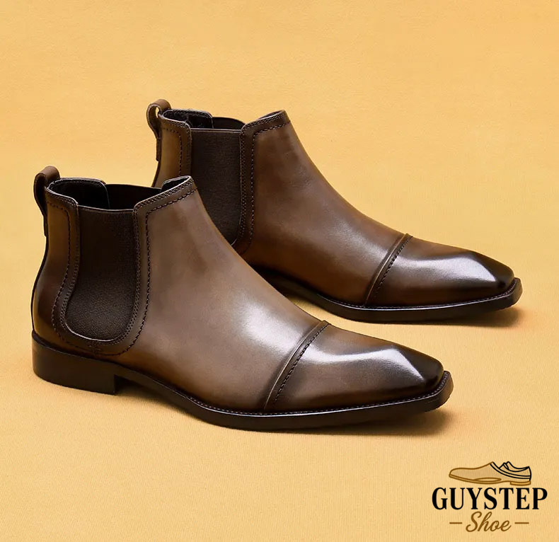 Men's Genuine Leather Square-Toe Chelsea Boots