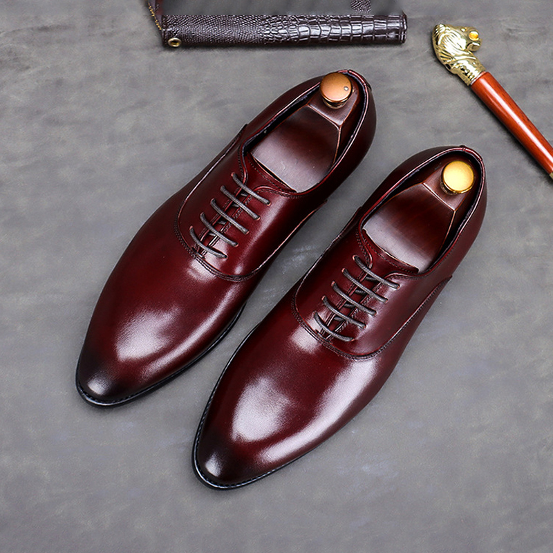 Men's Full-Grain Leather Low-Top Lace-Up Leather Shoes