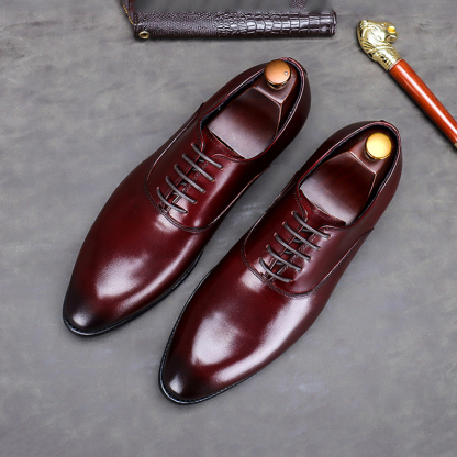 Men's Full-Grain Leather Low-Top Lace-Up Leather Shoes