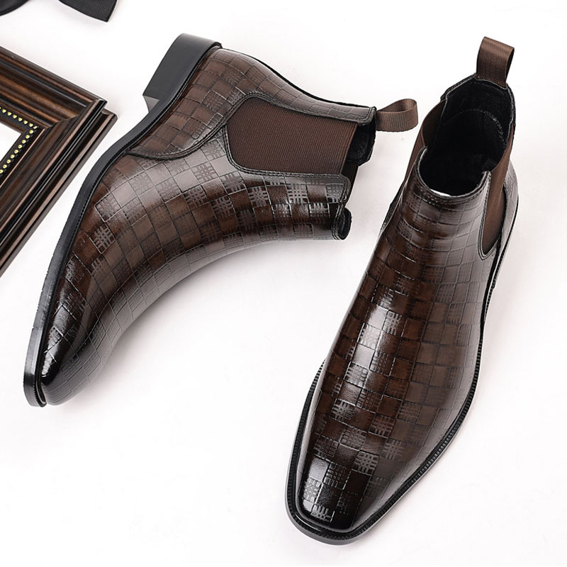 Men's Glossy Checkered Chelsea Boots