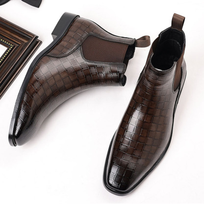 Men's Glossy Checkered Chelsea Boots