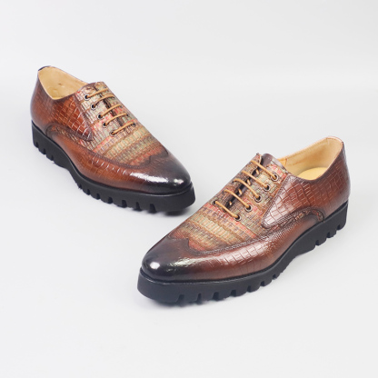 Men's large size casual fashion leather shoes Dark green purple brown