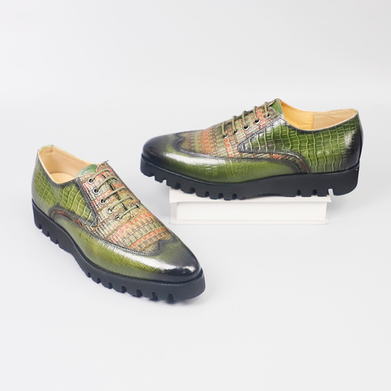 Men's large size casual fashion leather shoes Dark green purple brown