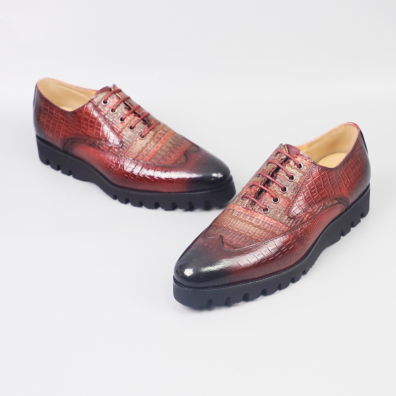 Men's large size casual fashion leather shoes Dark green purple brown