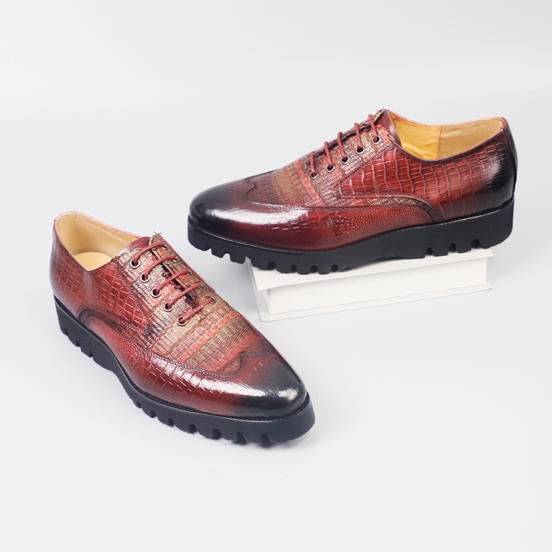 Men's large size casual fashion leather shoes Dark green purple brown