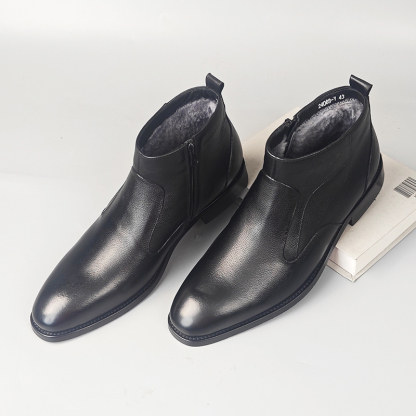 Men's Genuine Leather Fleece-Lined Chelsea Boots with Zipper