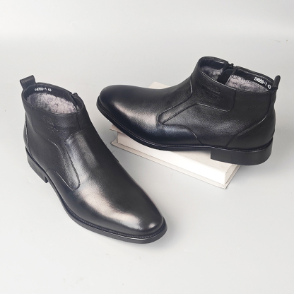 Men's Genuine Leather Fleece-Lined Chelsea Boots with Zipper