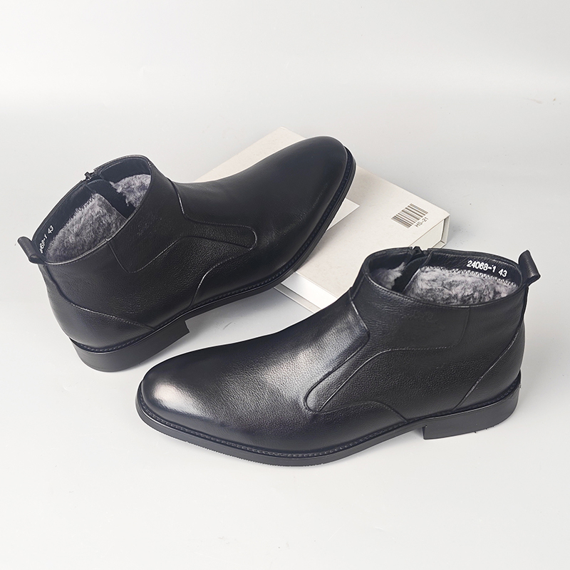 Men's Genuine Leather Fleece-Lined Chelsea Boots with Zipper