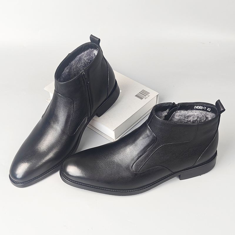 Men's Genuine Leather Fleece-Lined Chelsea Boots with Zipper