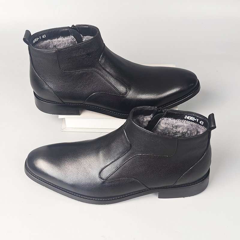 Men's Genuine Leather Fleece-Lined Chelsea Boots with Zipper