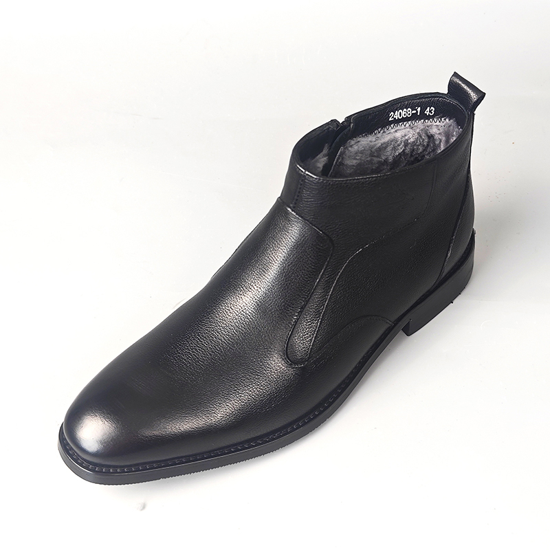 Men's Genuine Leather Fleece-Lined Chelsea Boots with Zipper