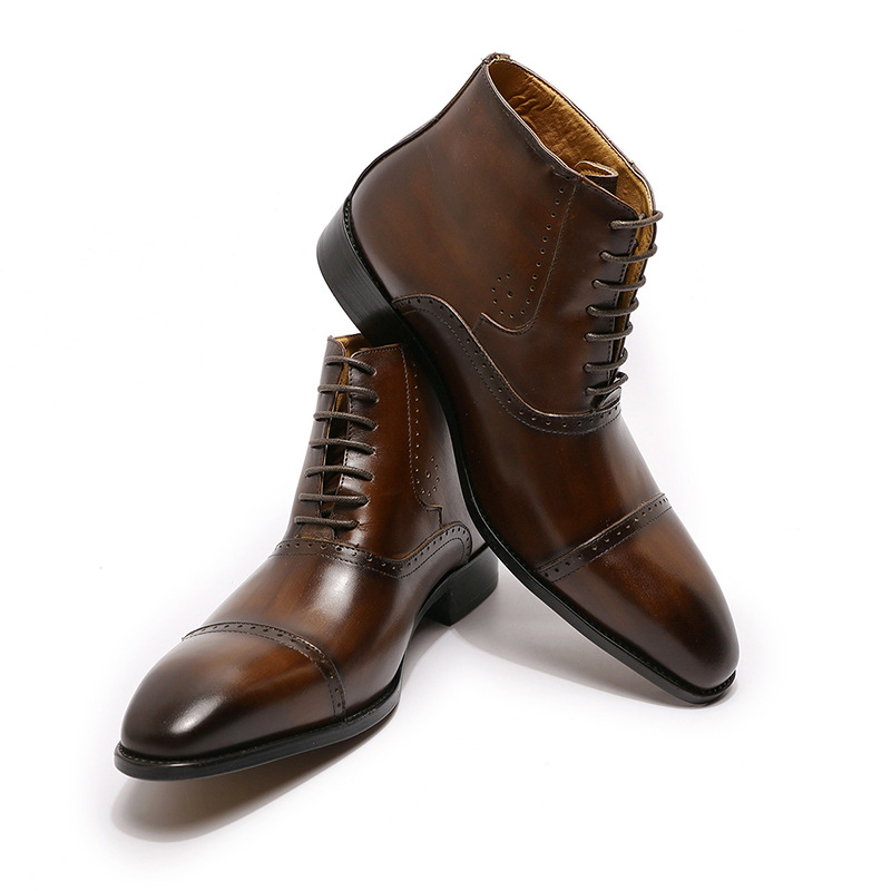 Wholesale men's leather boots pointed lace-up Martin boots classic three-joint men's boots Men's leather boots