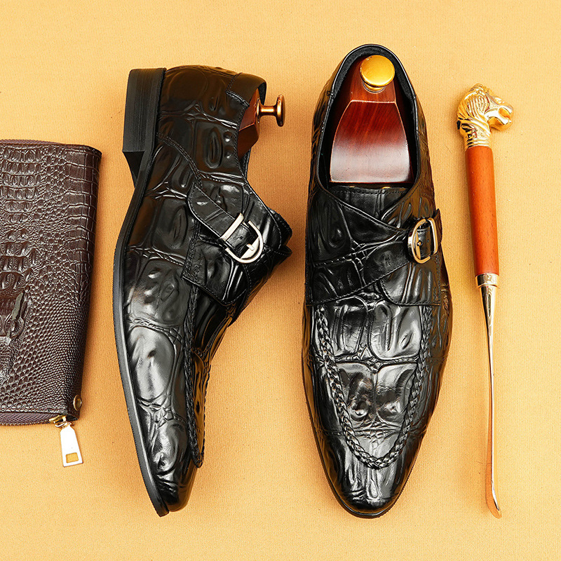 Men's Genuine Leather Formal Buckle Slip-On Business Monk Shoes