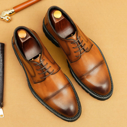 Men's Genuine Leather Distressed Burnished Platform Business-Casual Derby Shoes
