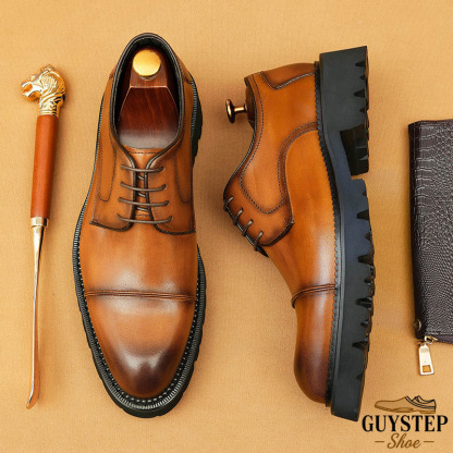 GUYSTEP™ Men's Genuine Leather Distressed Burnished Platform Business-Casual Derby Shoes
