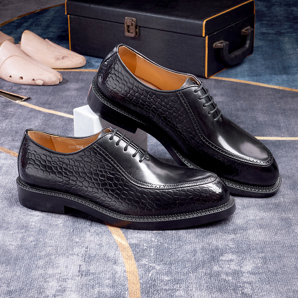 Men's handmade genuine leather pointed-toe derby shoes