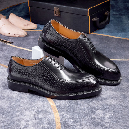 Men's handmade genuine leather pointed-toe derby shoes