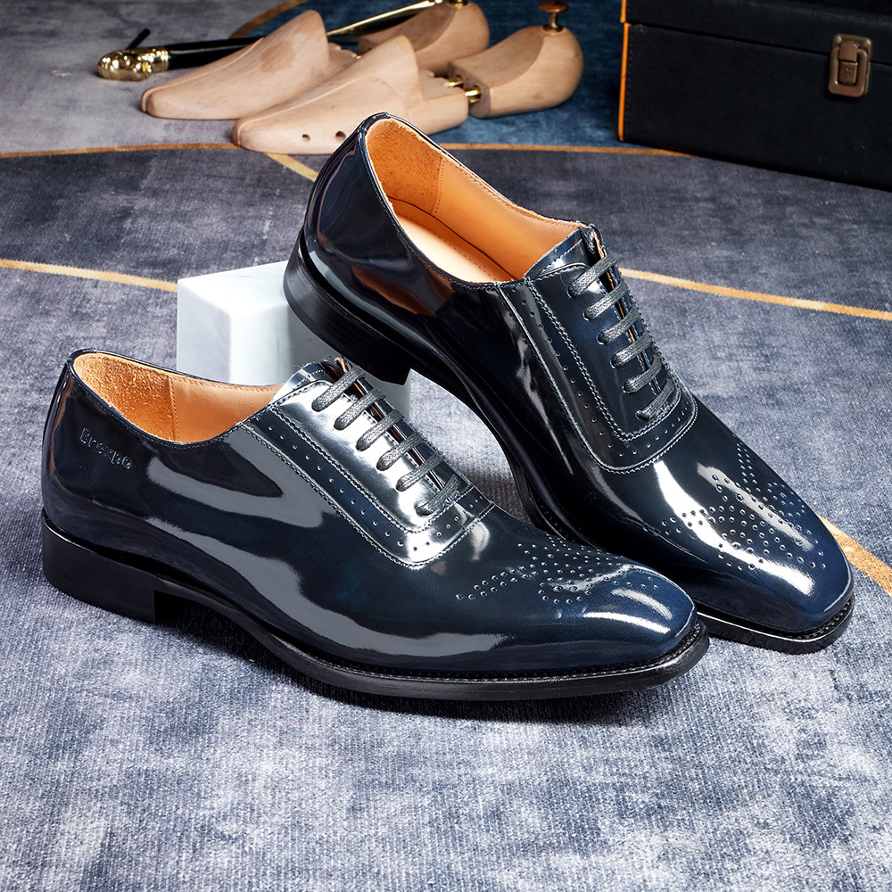 [Copy]Men's glossy embossed genuine leather lace-up Oxford shoes