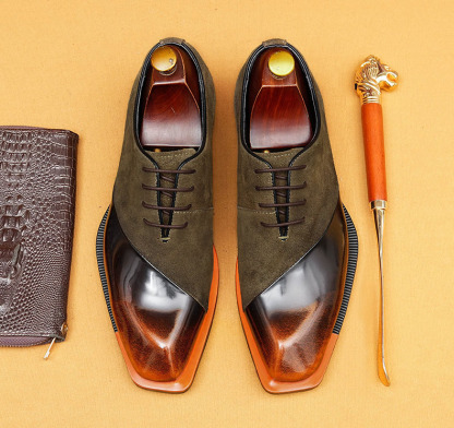  Stylish Men's Suede & Leather Two-Tone Oxfords - Square-Toe Business Formal Shoes
