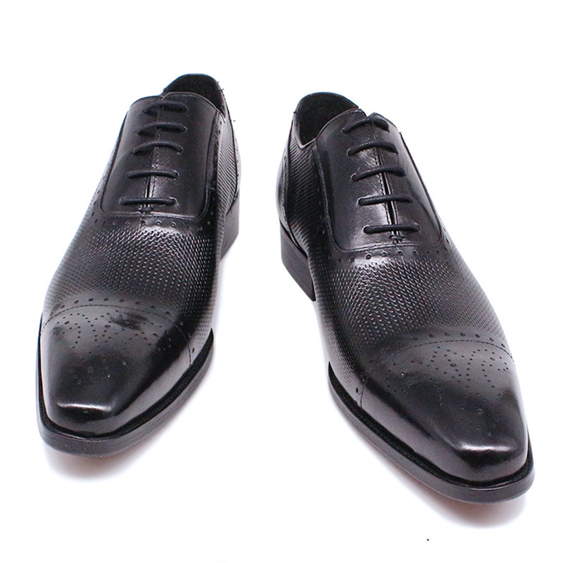 Men's Genuine Leather Brogue Oxford Shoes - Classic Perforated Dress Shoes