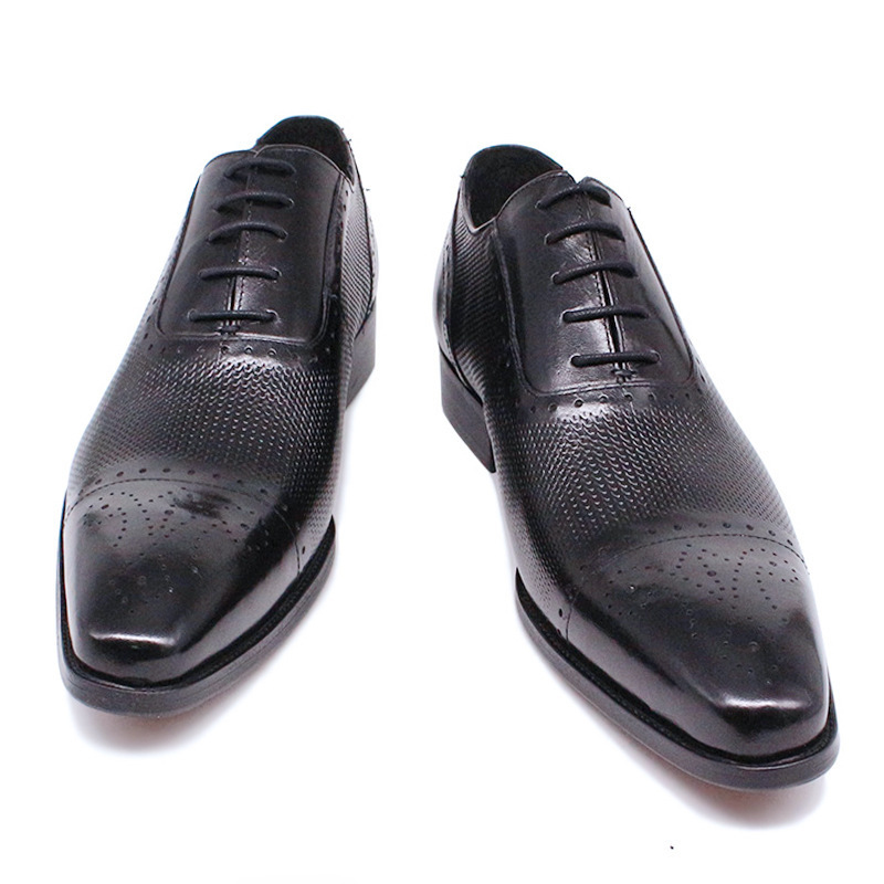 Men's Genuine Leather Brogue Oxford Shoes - Classic Perforated Dress Shoes