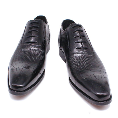 Men's Genuine Leather Brogue Oxford Shoes - Classic Perforated Dress Shoes