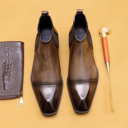 Men's Genuine Leather Square-Toe Chelsea Boots