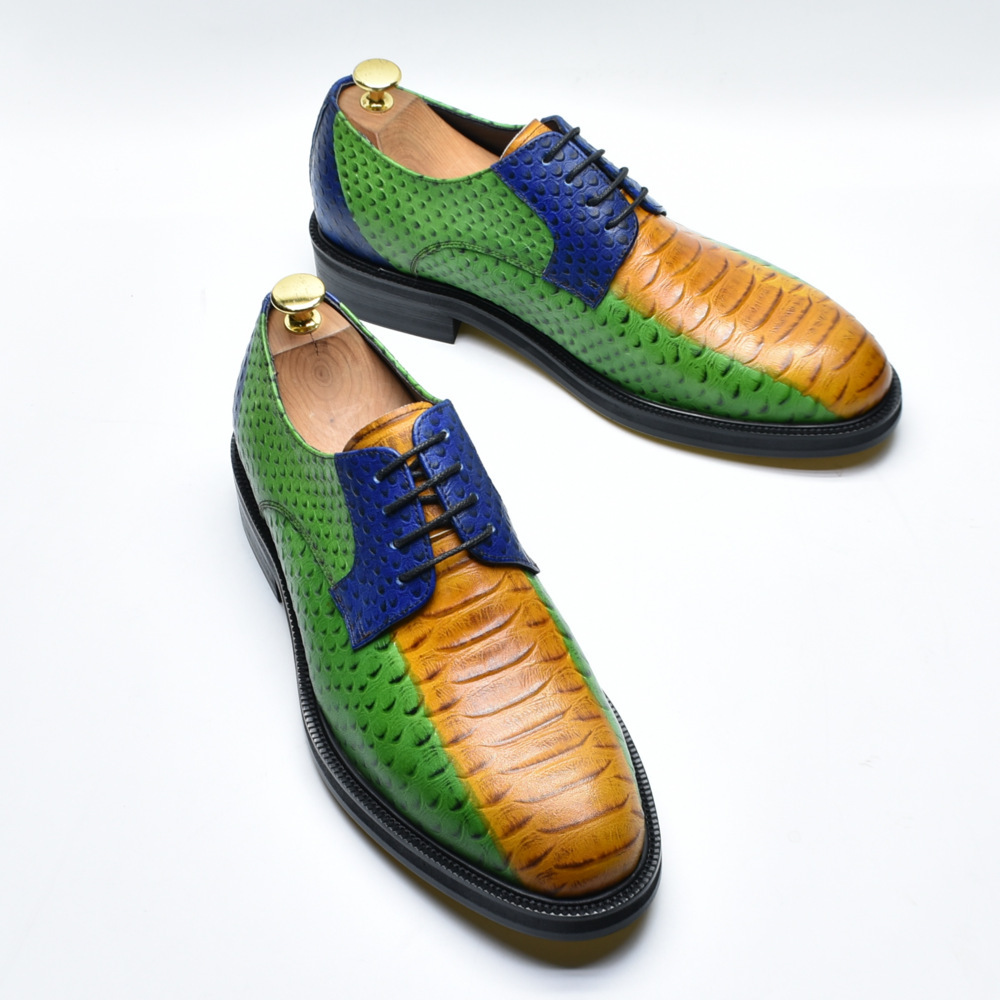 Men's Top-Grain Leather Colorful Snake-Patterned Leather Shoes