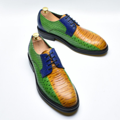 Men's Top-Grain Leather Colorful Snake-Patterned Leather Shoes
