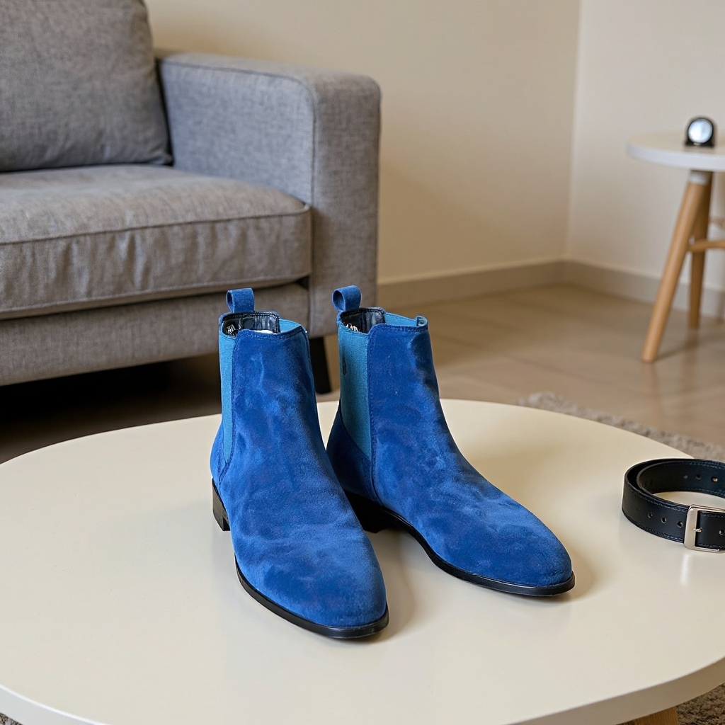 Men's blue leather Chelsea boots