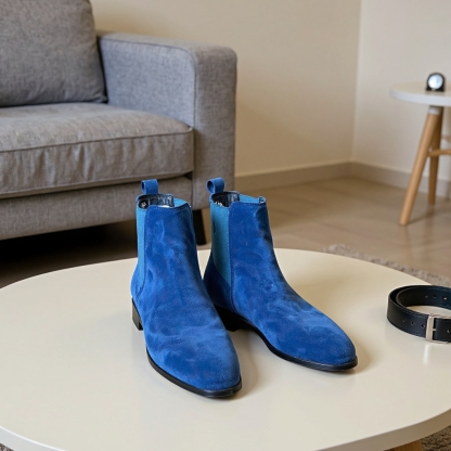 Men's blue leather Chelsea boots