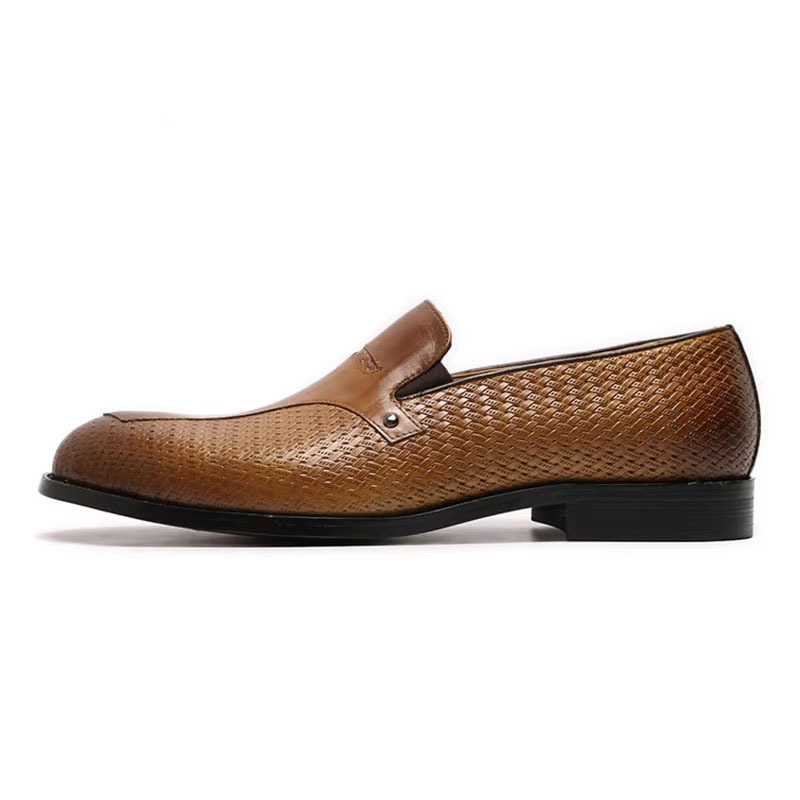 Men's Genuine Leather Loafers with Breathable Braided Texture