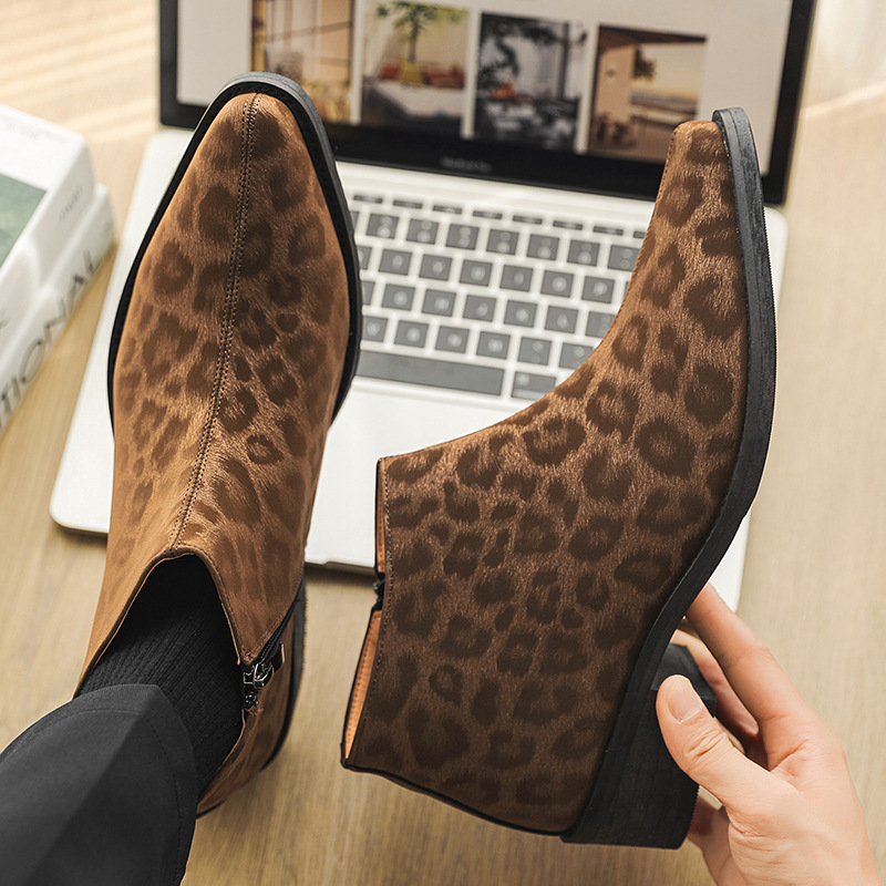 Men's Leopard Print Suede Chelsea Boots