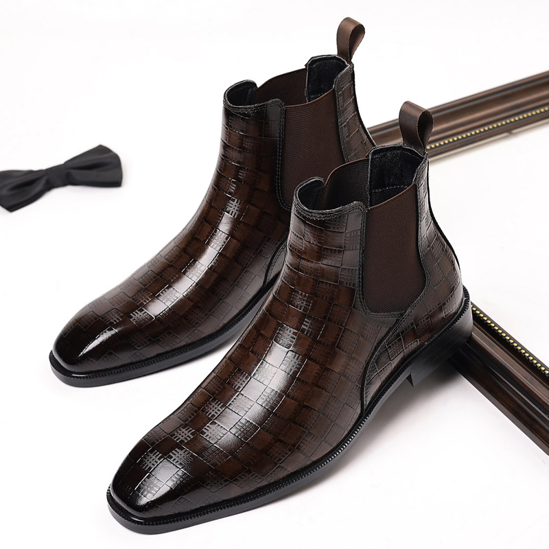 Men's Genuine Leather Brogue Chelsea Boots - Fleece-Lined, Warm & Stylish for Winter