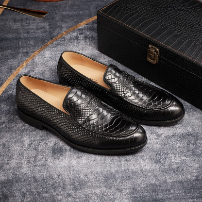 Men's Genuine Leather Handcrafted Snakeskin-Patterned Loafers