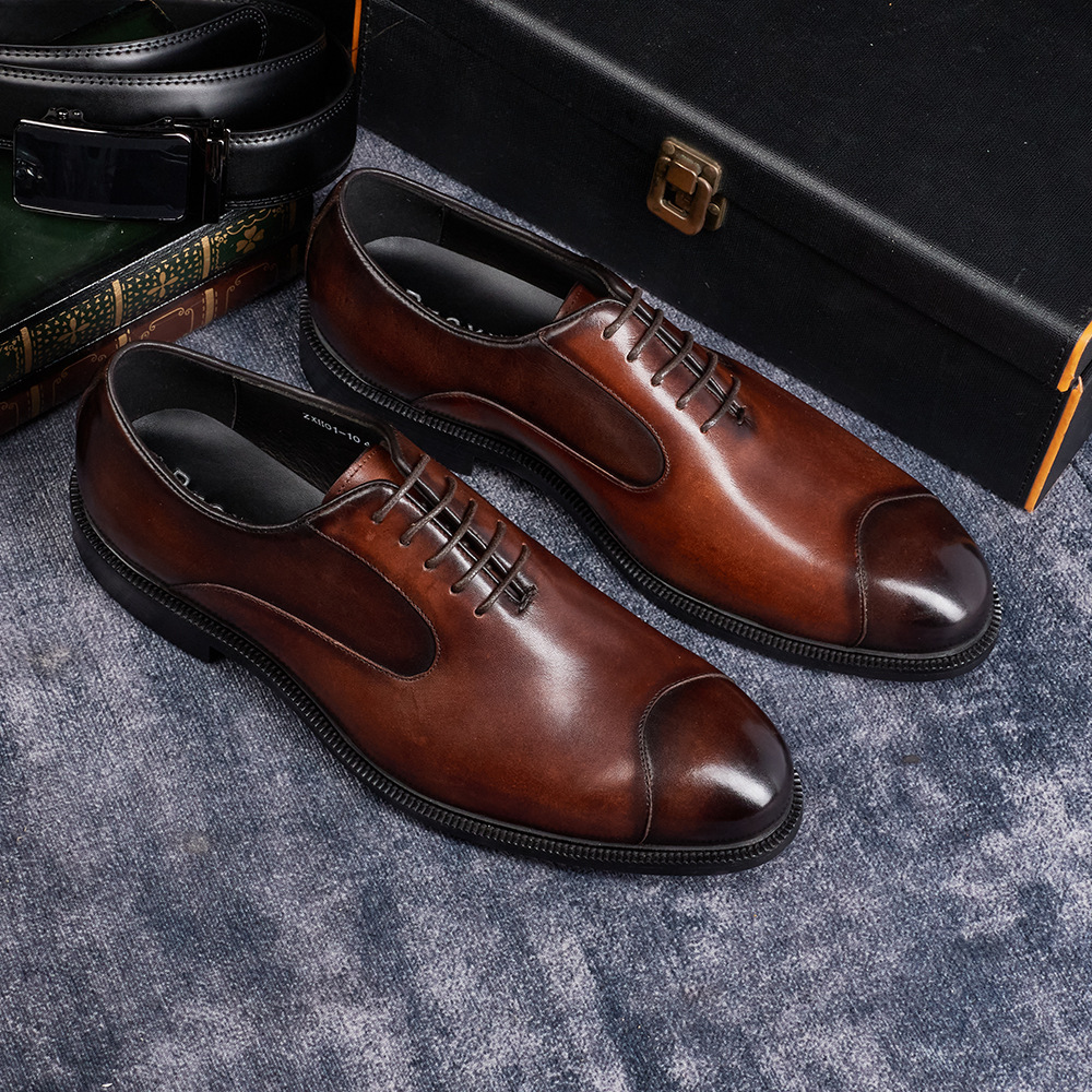 Men's Genuine Leather Pointed-Toe Business Lace-Up Oxford Shoes