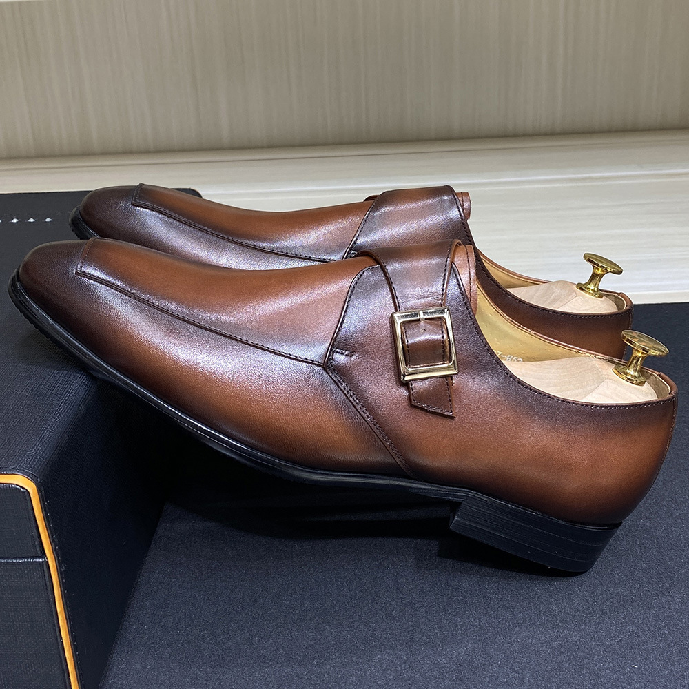 Men's Handcrafted Genuine Leather Formal Buckle Monk Shoes