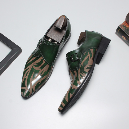 Men's Full-Grain Leather Pattern-Printed Monk Shoes